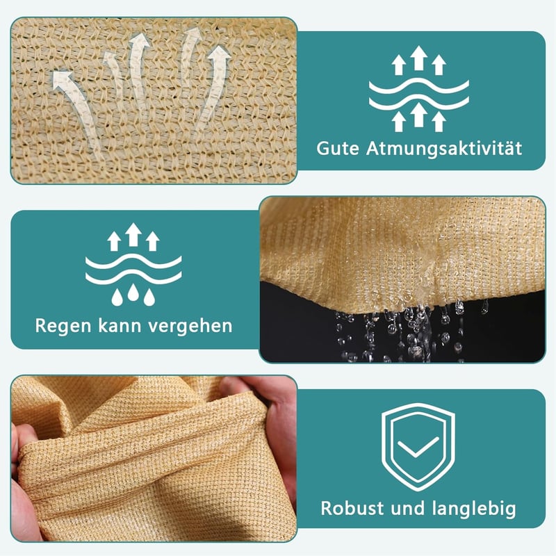 QOFLY Árnyékoló Háló 1x2m - Bézs Kerti Napvédő Fólia Fűzőszemekkel, Légáteresztő Szélvédő, Vízáteresztő Polyester Napellenző