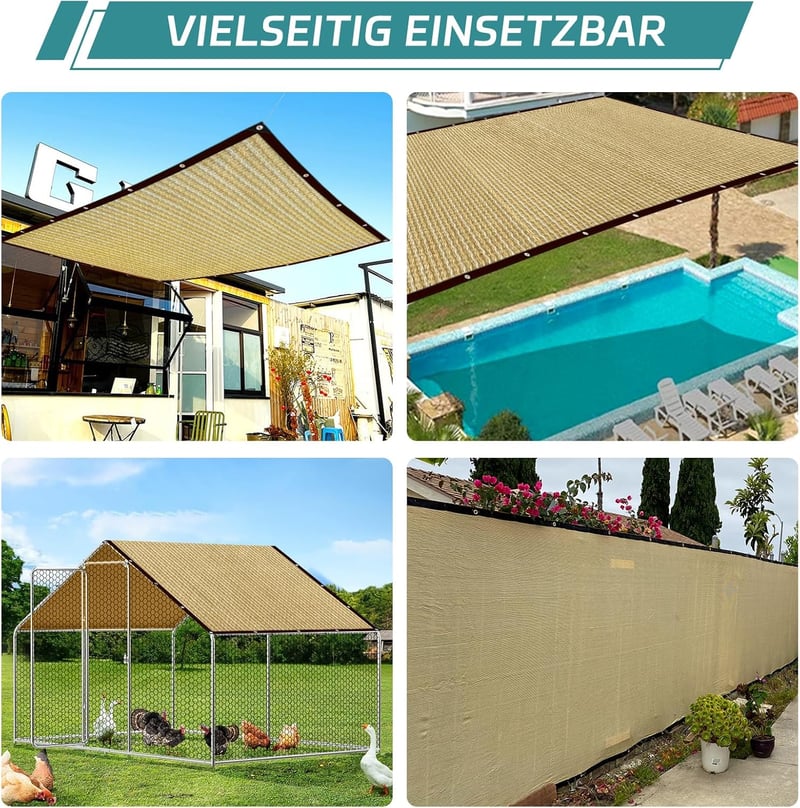 QOFLY Árnyékoló Háló 1x2m - Bézs Kerti Napvédő Fólia Fűzőszemekkel, Légáteresztő Szélvédő, Vízáteresztő Polyester Napellenző