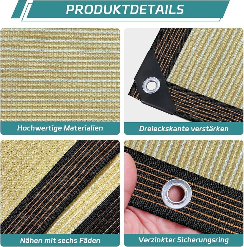 QOFLY Árnyékoló Háló 1x2m - Bézs Kerti Napvédő Fólia Fűzőszemekkel, Légáteresztő Szélvédő, Vízáteresztő Polyester Napellenző