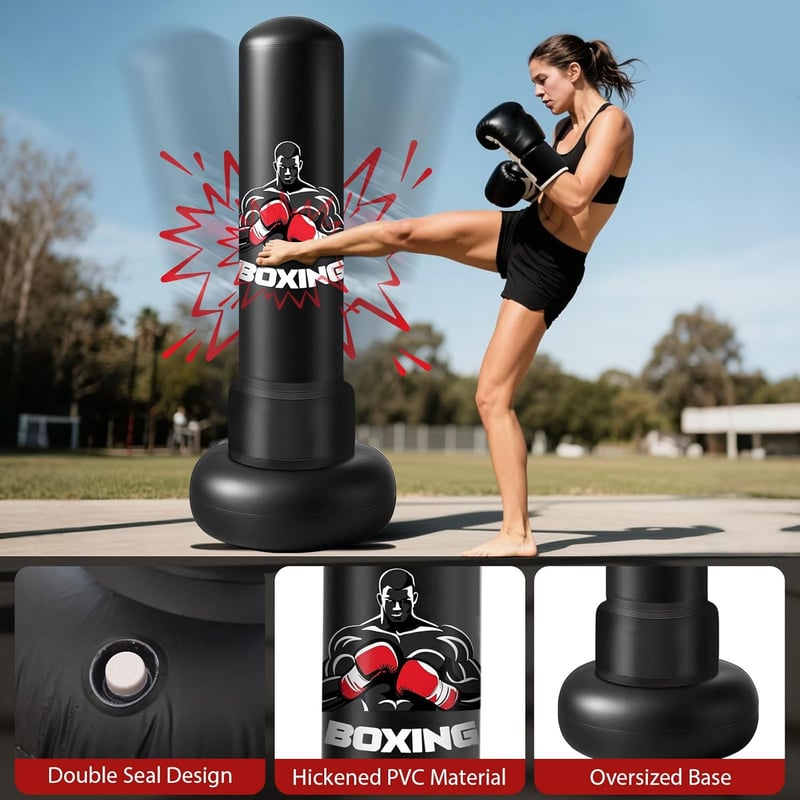 Qoosea 180 cm Álló Boxzsák Felfújható Edzészsák Boxkesztyűvel Felnőtteknek