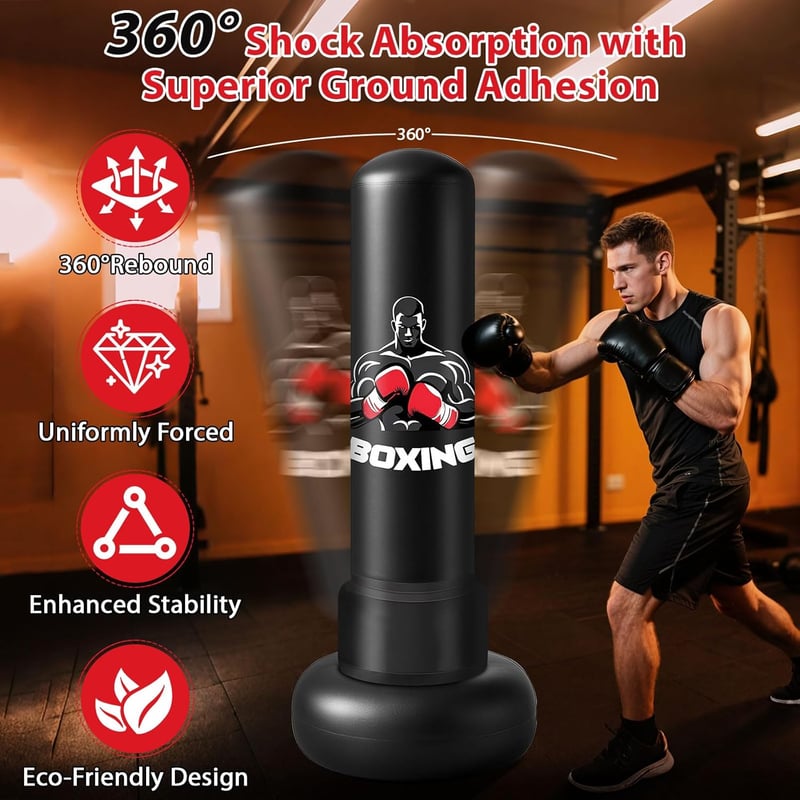 Qoosea 180 cm Álló Boxzsák Felfújható Edzészsák Boxkesztyűvel Felnőtteknek