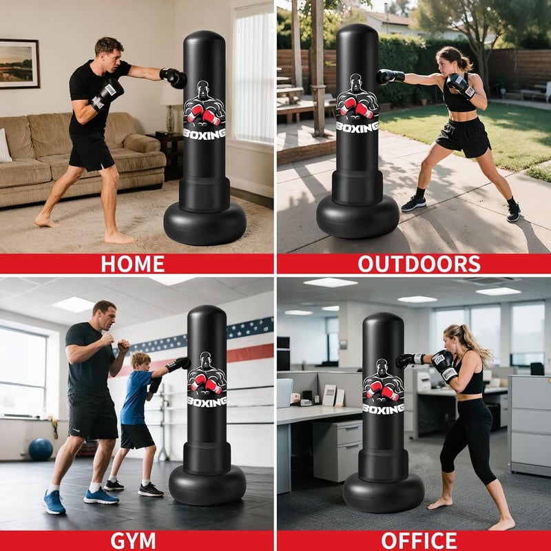 Qoosea 180 cm Álló Boxzsák Felfújható Edzészsák Boxkesztyűvel Felnőtteknek