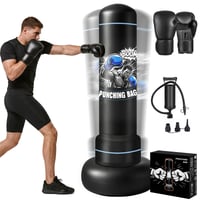Sac de box gonflabil Qoosea 180 cm pentru adulți cu mănuși de box și pompă, din PVC, pentru antrenament de kickboxing, karate, MMA și taekwondo 1