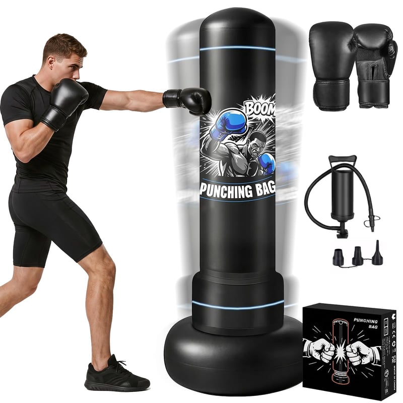 Sac de box gonflabil Qoosea 180 cm pentru adulți cu mănuși de box și pompă, din PVC, pentru antrenament de kickboxing, karate, MMA și taekwondo