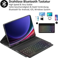 Qoosea QWERTZ Háttérvilágítású Billentyűzetes Tok Samsung Tab S9 FE 10.9"/Tab S9 11" Tablethez - Puha TPU Védőtok Mágnesesen Levehető Blueto 4