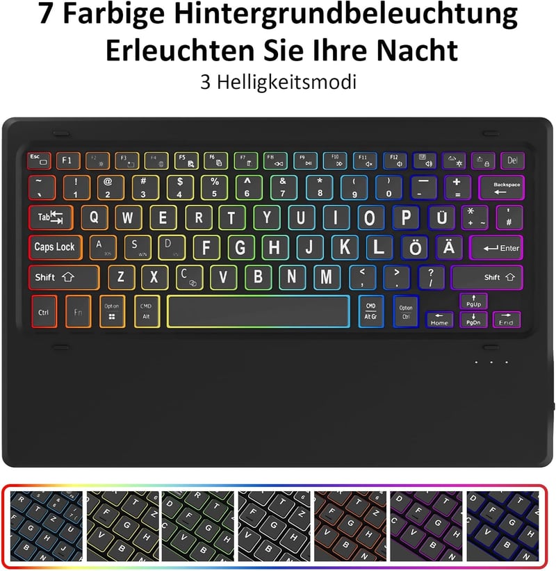 Qoosea QWERTZ Háttérvilágítású Billentyűzetes Tok Samsung Tab S9 FE+/S9+ 12.4" Tablethez - Levehető Bluetooth Billentyűzet, TPU Védőtok, 3 Á