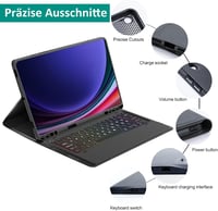 Qoosea QWERTZ Háttérvilágítású Billentyűzetes Tok Samsung Tab S9 FE+/S9+ 12.4" Tablethez - Levehető Bluetooth Billentyűzet, TPU Védőtok, 3 Á 7