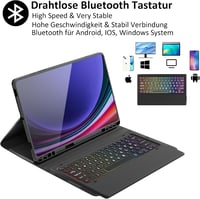 Qoosea QWERTZ Háttérvilágítású Billentyűzetes Tok Samsung Tab S9 FE+/S9+ 12.4" Tablethez - Levehető Bluetooth Billentyűzet, TPU Védőtok, 3 Á 4
