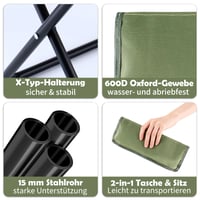 Scaun de camping pliabil Qottmez 33x26,5x32 cm, negru - taburet portabil ușor cu geantă, capacitate 120 kg, pentru drumeții, pescuit 4