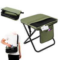 Scaun de camping pliabil Qottmez 33x26,5x32 cm, negru - taburet portabil ușor cu geantă, capacitate 120 kg, pentru drumeții, pescuit 1