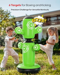 QPAU 360 fokban forgatható álló felfújható boxzsák gyerekeknek 6-14 év 64 inch zöld fekete kesztyűvel kézi pumpával 6 céllal karate játék 3