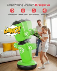 QPAU 360 fokban forgatható álló felfújható boxzsák gyerekeknek 6-14 év 64 inch zöld fekete kesztyűvel kézi pumpával 6 céllal karate játék 6