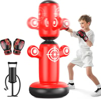 QPAU 360° Forgó Boxzsák Gyerekeknek 6-14 Év, Álló Punchingball Kesztyűvel és Pumpával 1