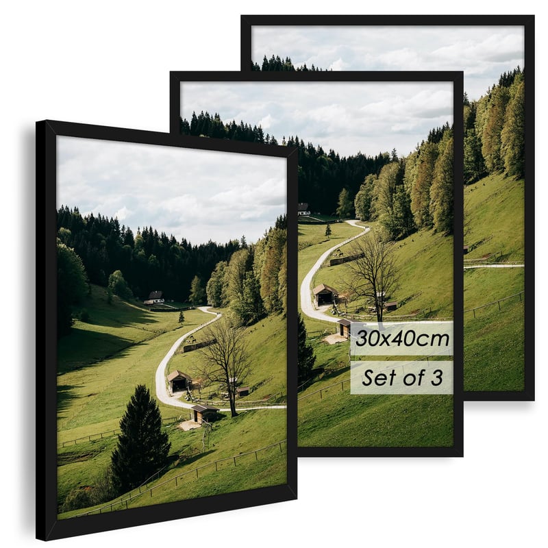 QPQIYIY Súprava 3 kusov fotorámikov 30x40 cm, čierne drevené rámy na fotografie, obrázky a plagáty