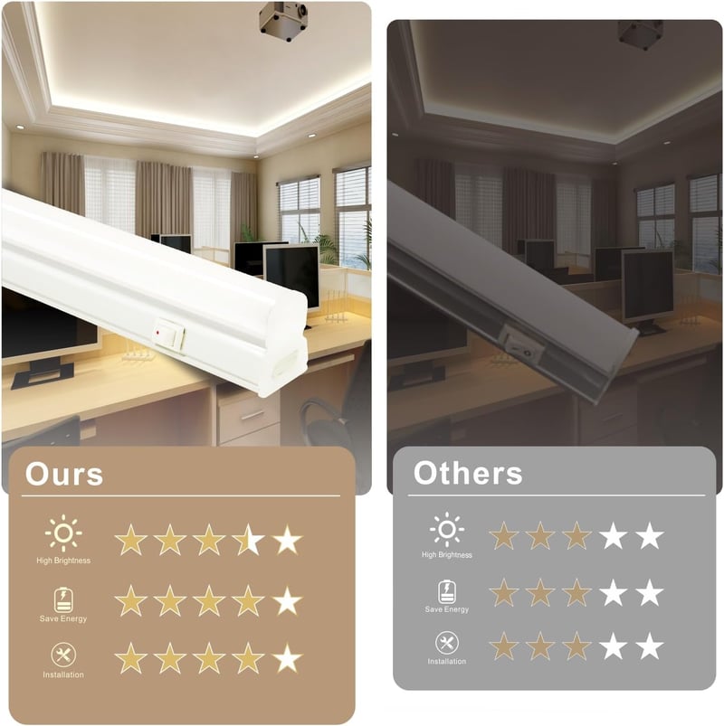 Qsmile LED Konyhai Lámpa 115cm - 6db T5 18W 2200lm 4000K Semleges Fehér Fénysáv, Összekapcsolható, Energiatakarékos Világítás Kapcsolóval, K