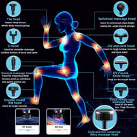 QSPORTPEAK Mini masszázspisztoly fűtéses és hűtéses, 3200 rpm, 13 mm fej, 9 tartozék, 3600 mAh, fekete kézi fascia masszírozó nyakra hátra t 3