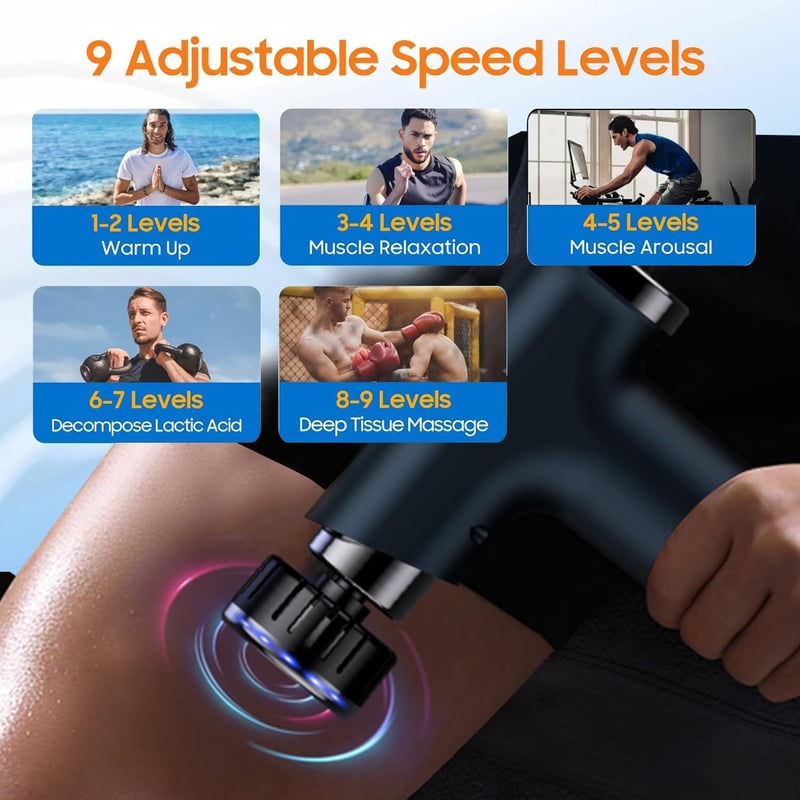 QSPORTPEAK Mini masszázspisztoly fűtéses és hűtéses, 3200 rpm, 13 mm fej, 9 tartozék, 3600 mAh, fekete kézi fascia masszírozó nyakra hátra t