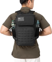 QT&QY Taktikai Katonai Hátizsák Férfiaknak - 25L Vízálló Túrahátizsák MOLLE Rendszerrel, Fekete Túrafelszerelés Palacktartóval 4