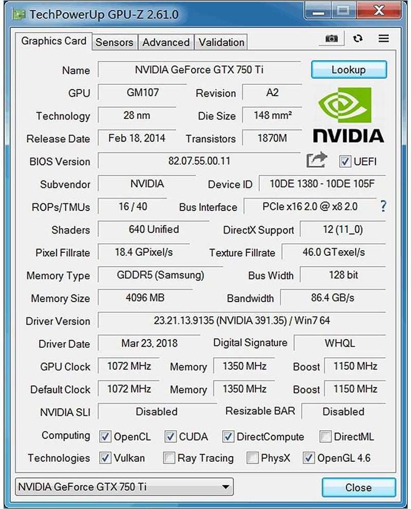 QTHREE GTX 750 Ti 4GB 128 bites PCIe x16 videokártya, dual ventilátor, HDMI VGA DVI, low profile, DirectX 12