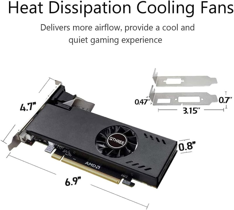 QTHREE Radeon RX 550 Low Profile videókártya 4GB GDDR5 128 bites DVI-D HDMI VGA PCIe x8 asztali DirectX 12
