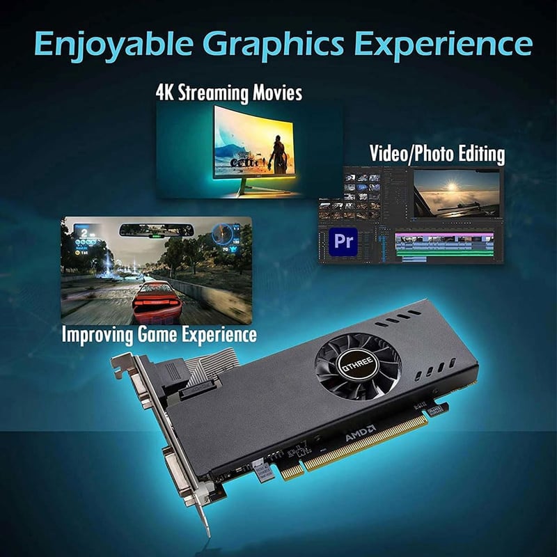 QTHREE Radeon RX 550 Low Profile videókártya 4GB GDDR5 128 bites DVI-D HDMI VGA PCIe x8 asztali DirectX 12