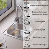 Quadron Louis sudoper od nehrđajućeg čelika s jednim koritom, 50 cm, boja lanenog sjemena, s odvodom, za ormarić od najmanje 50 cm 3