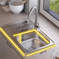 Quadron Louis sudoper od nehrđajućeg čelika s jednim koritom, 50 cm, boja lanenog sjemena, s odvodom, za ormarić od najmanje 50 cm 9