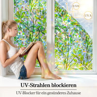 Folie pentru geam Qualsen cu model de frunze colorate, folie de protecție a intimității pentru fereastră 30x100 cm, decorativă, cu protecție solară 3