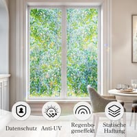 Folie pentru geam Qualsen cu model de frunze colorate, folie de protecție a intimității pentru fereastră 30x100 cm, decorativă, cu protecție solară 5