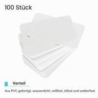QUARKZMAN 100 ks Vodoodolné biele plastové štítky s očkom 3,5x6 cm, prázdne PVC cenovky na označenie darčekových balení a oblečenia 2