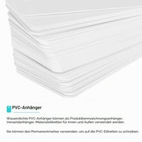 QUARKZMAN 100 ks Vodoodolné biele plastové štítky s očkom 3,5x6 cm, prázdne PVC cenovky na označenie darčekových balení a oblečenia 4