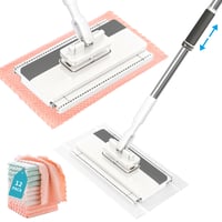 Sistem de curățare cu mop QuazarPyon cu cleme de fixare, 12 lavete din microfibră, mâner telescopic, mop pentru podele 1
