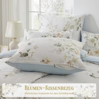 Qucover Posteľná bielizeň 135x200 cm, 4-dielna, biela s kvetinovým vzorom, vrátane 2 obliečok na vankúš 80x80 cm, súprava obliečok na paplón a vankúš so zipsom vo vidieckom štýle 6