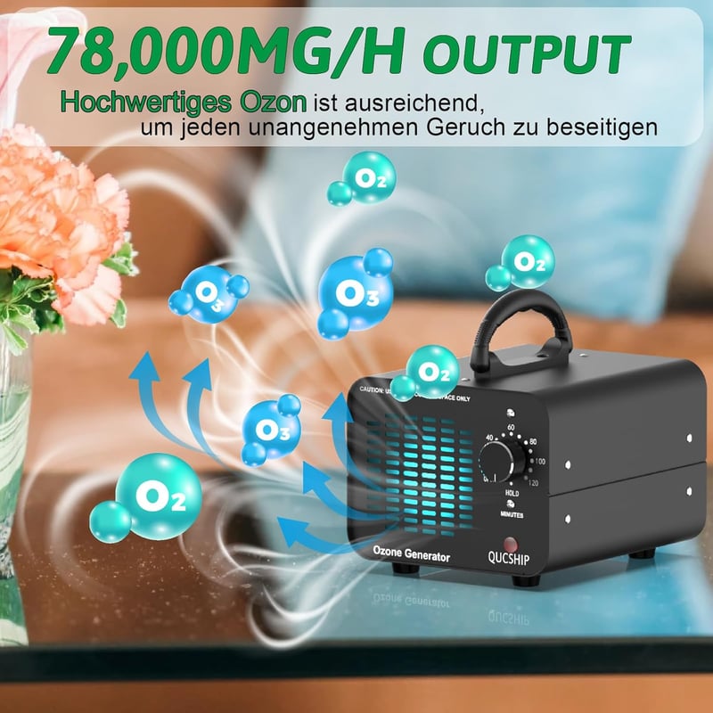 Qucship Ózongenerátor 78000 mg/h Ipari Ózongép Időzítővel Autóhoz Otthonhoz