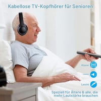 Bezdrôtové TV slúchadlá Queemie pre seniorov s potlačením hluku ANC, Bluetooth 5.3, vysielač 3 v 1 (USB/RCA/AUX), 35 hodín prehrávania, 220 g, skladacie 3