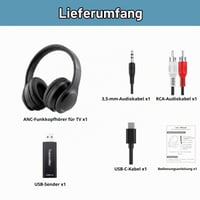 Bezdrôtové TV slúchadlá Queemie pre seniorov s potlačením hluku ANC, Bluetooth 5.3, vysielač 3 v 1 (USB/RCA/AUX), 35 hodín prehrávania, 220 g, skladacie 9