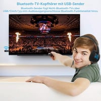 Bezdrôtové TV slúchadlá Queemie pre seniorov s potlačením hluku ANC, Bluetooth 5.3, vysielač 3 v 1 (USB/RCA/AUX), 35 hodín prehrávania, 220 g, skladacie 4