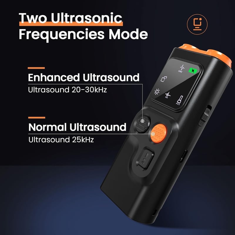 QueenMew Ultrahangos Kutyaugatás Elleni Eszköz 2 Módú LED Fénnyel 30m Hatótáv - 2-black