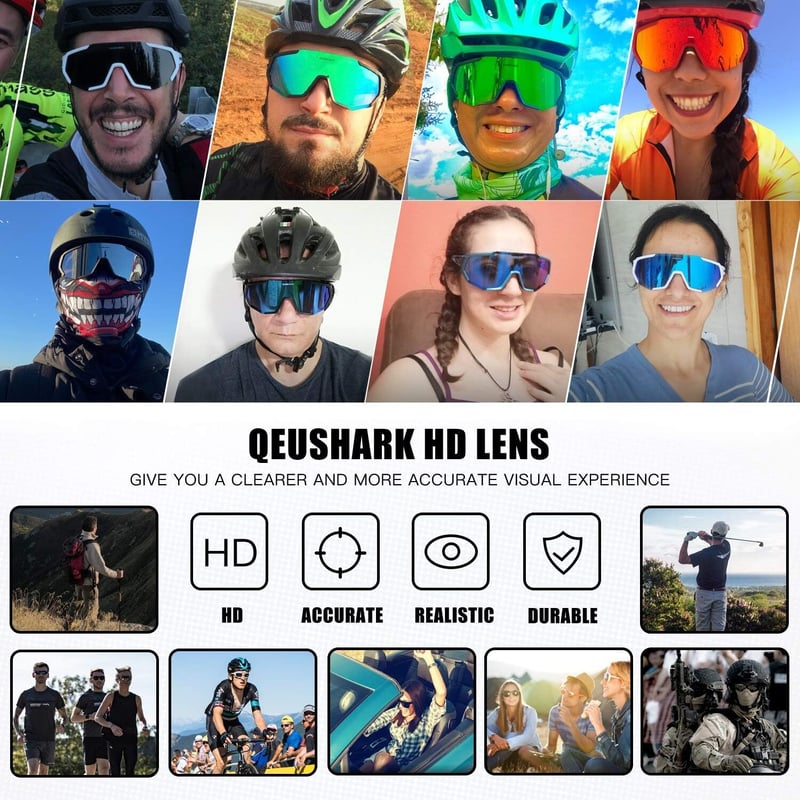 Queshark Sportszemüveg Kerékpáros Szemüveg Polarizált UV400 Védelem 5 Cserélhető Lencsével Fekete-Piros Outdoor Bicikli Futás
