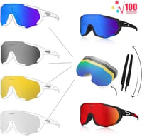 Queshark Sportszemüveg Kerékpáros Szemüveg Polarizált UV400 Védelem 5 Cserélhető Lencsével Fekete-Piros Outdoor Bicikli Futás 4