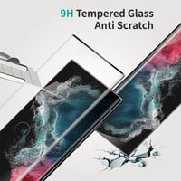 Folie Sticlă Securizată QUESPLE pentru Samsung Galaxy S22 Ultra, 2 bucăți - Margini Curbate 3D, Acoperire Completă, Duritate 9H, Anti-bule, Compatibilă cu Cititorul de Amprente 3