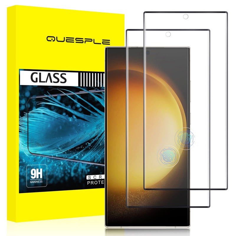 Folie de sticlă securizată QUESPLE pentru Samsung Galaxy S23 Ultra - 2 bucăți, anti-zgârieturi, HD transparentă, fără bule, compatibilă cu senzorul de amprentă