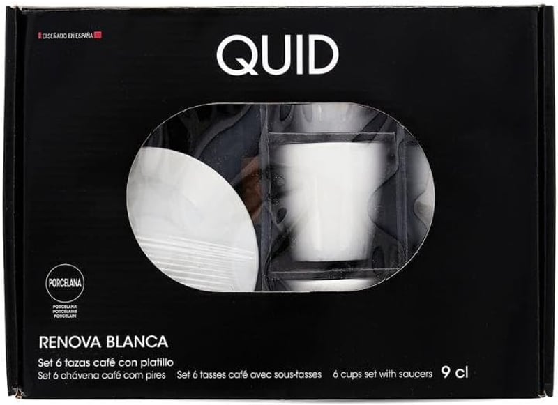 Quid Renova 6 részes porcelán csésze szett alátéttel, 9 cl, átlátszó