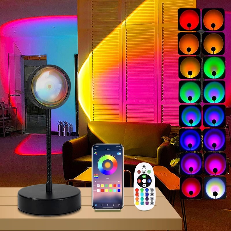 QUIGO Sunset LED lampa so západom slnka s ovládaním cez aplikáciu, RGB viacfarebné nočné svetlo, selfie lampa do spálne, obývačky, na párty, estetická