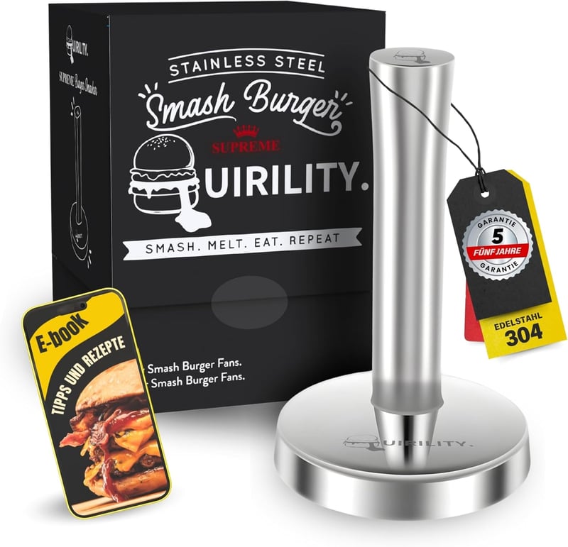 Quirility Rozsdamentes Acél Smash Burger Prés - Húspuhító, Mosogatógépben Mosható, Professzionális Húskalapács és Burger Lapító

AI: I've cr