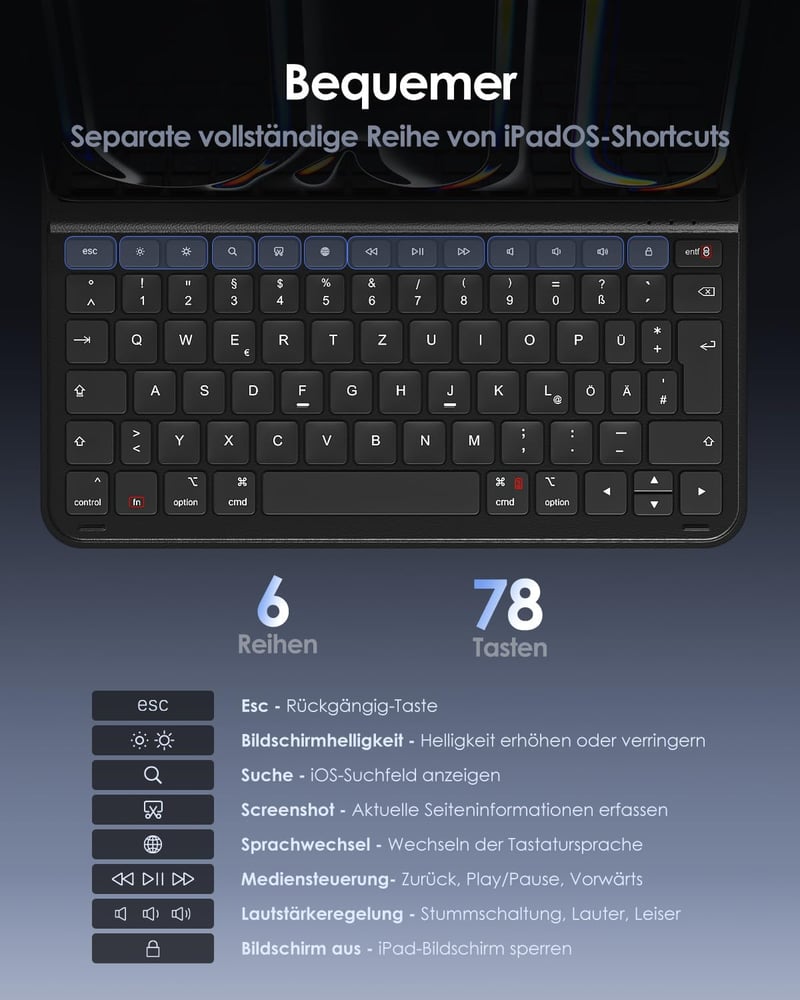 Qulose QWERTZ Billentyűzet Tok iPad Air 11" M3/M2 iPad Pro 11" Bluetooth Mágneses Fekete