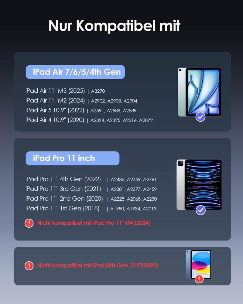 Qulose QWERTZ Billentyűzet Tok iPad Air 11" M3/M2 iPad Pro 11" Bluetooth Mágneses Fekete
