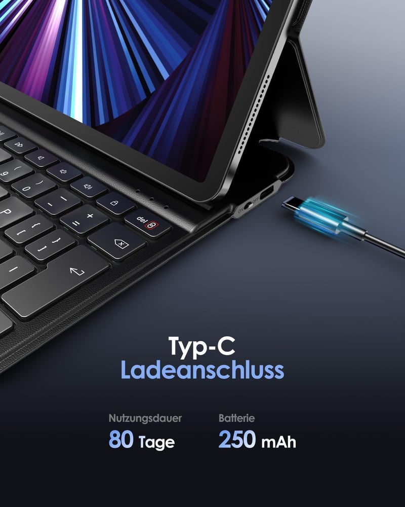 Qulose QWERTZ Billentyűzet Tok iPad Air 11" M3/M2 iPad Pro 11" Bluetooth Mágneses Fekete