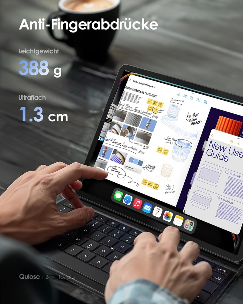 Qulose QWERTZ Billentyűzet Tok iPad Air 11" M3/M2 iPad Pro 11" Bluetooth Mágneses Fekete
