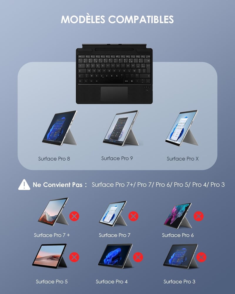 Qulose Surface Pro 8/9/Pro X Wireless Bluetooth Billentyűzet Touchpad-dal